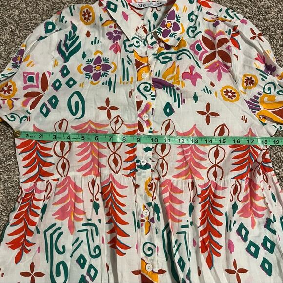 Zara Multicolor Otomi Floral Print Oversized Shirt Dress - Picture 7 of 9